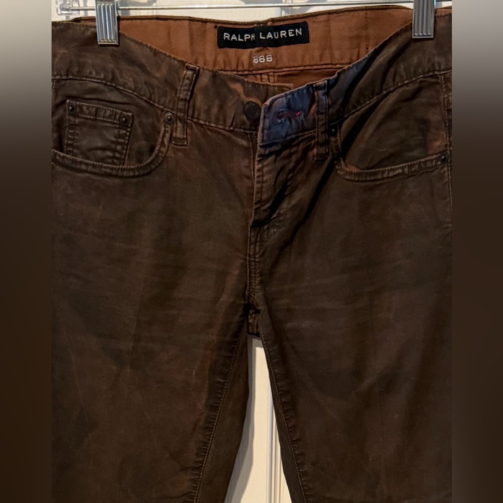 Ralph Lauren 866 Black Label Dark Brown Wax Coated Slim Jeans Sz 26